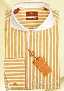 Steven Land Dress Shirt Gold 20 36/37 White Windsor Collar Thick 