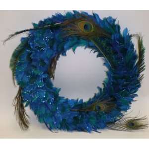   Blue Peacock Feather Glitter Christmas Wreath #11000