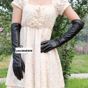 50cm(19.6) long ladys real leather evening gloves black  