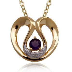   Gold Plated Sterling Silver Amethyst and Diamond Accent Pendant, 18
