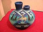 Old Hand Made Folk Art Pottery Pinched Bottle  