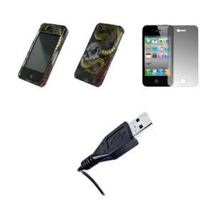   Clear Screen Protector + USB Data Charge Sync Cable for Apple iPhone 4