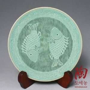  Celadon Glaze Fish Design Green Porcelain Ceramic Pottery 