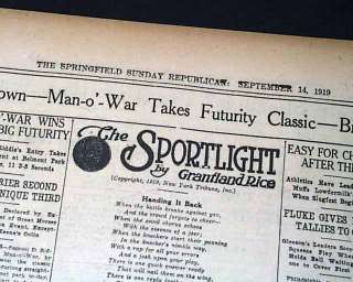 1919 MAN O WAR Futurity Stakes Horse Racing Newspaper  