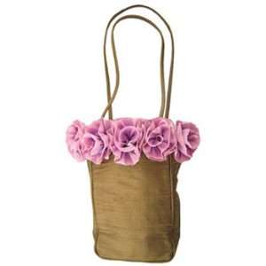  Latte Silk Handbag with Verbena Ribbon Flowers