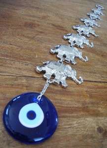 Lucky 7 Elephant & Evil Eye Hanging 34cm Metal & Glass  