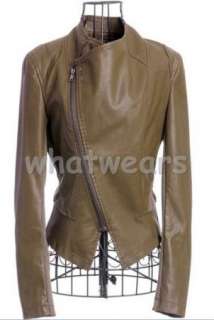 Hot Womens Zip Up Design Leather Jacket/Coat Green Z52  