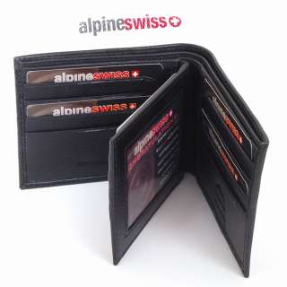 Alpine Swiss Mens Leather Wallet ID Window Card Case Extra Capacity 
