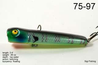 BP 75] 3.4 Hand Painted Holographic Topwater Popper Fishing Lure 