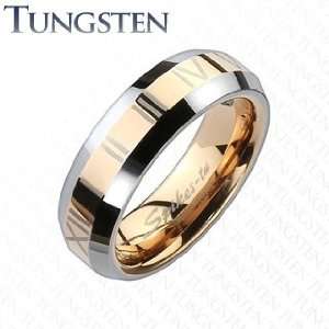  Tungsten Carbide Rose Gold IP Center with Roman Numerals 
