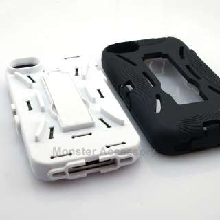 Black White Double Layer Kickstand Hard Case Gel Cover For Apple 