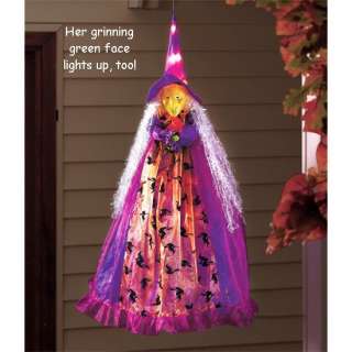 HUGE 36 Lighted Hanging Spooky White Hair Witch  