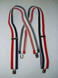 Red White Blue Navy Stripe 2 Inch Big Tall Suspenders  