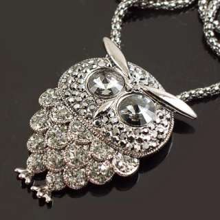 Alloy chain Swarovski Crystal owl Pendant Necklace 29 inch a1075 