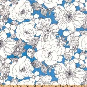   Crepe Knit Floral Blue/White Fabric By The Yard Arts, Crafts & Sewing