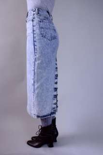 Vtg 80s Acid Wash Jean Skirt Snaps SuperHigh Waist XS/S  