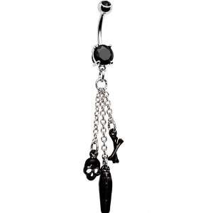  Black Gem Coffin Skull and Crossbones Belly Ring Jewelry
