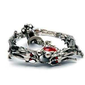  Silver Slave Dragon Bracelet with Attached Ring 