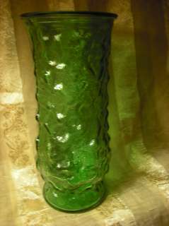 Vintage E.O. Brody Avocado Green Glass Peanut Vase, Stone/Rock Texture 