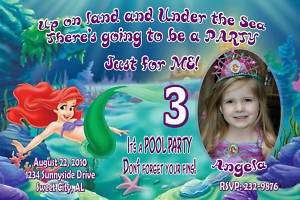 Ariel Little Mermaid Birthday Invitation Personalized  
