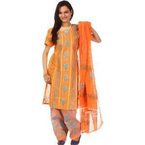   Salwar Kameez Fabric with Golden Paint   Pure Cotton 