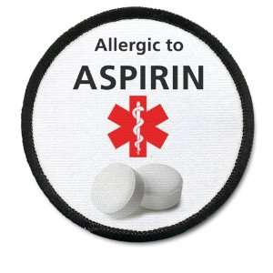  ALLERGIC TO ASPIRIN Black Rim Medical Alert 2.5 inch Sew 