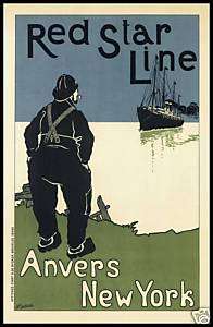 Red Star Line   Anvers (5) Vintage Poster (Ocean Liner)  