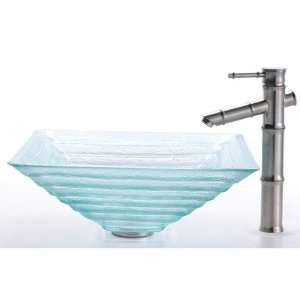  Kraus Square Clear Alexandrite Glass Sink and Bamboo 