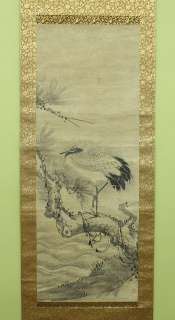 WAJIN884 Japanese antique hanging scroll CRANE Kano Motonobu  