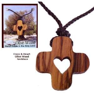  Olive Wood Cross N Heart Necklaces