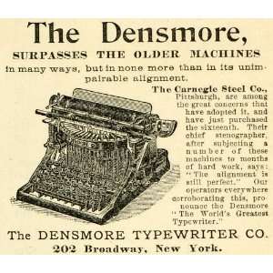  1893 Ad Antique Densmore Typewriter Carnegie Steel Typing 