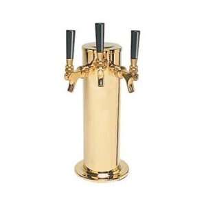   Brass Triple Faucet Draft Beer Tower   4 Inch Column