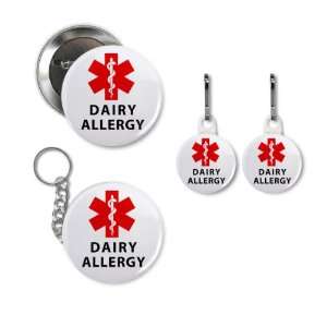 DAIRY ALLERGY Red Medical Alert Button Zipper Pull Charms Key Chain