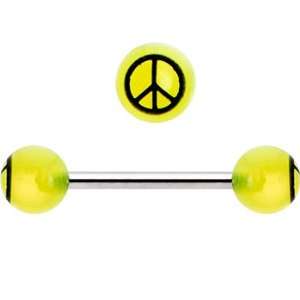  Yellow Black Peace Sign Barbell Tongue Ring Jewelry