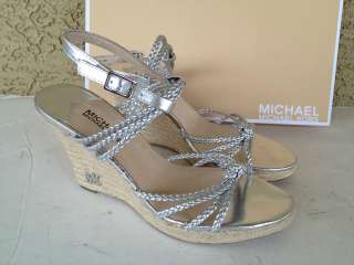   Michael Kors Palm Beach Espadrille Wedge Sandals Sz 9.5 Silver  