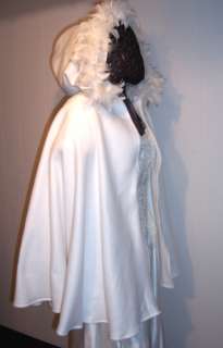 White Wedding Cape Fluffy Feather Trim Bridal Cloak 32  