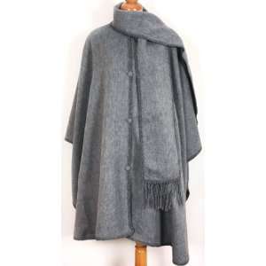  Grey Baby Alpaca Wool Cloak Cape, With Scarf. Very Warm 