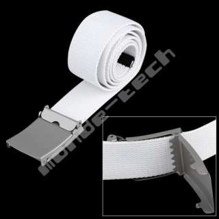 Mens Web Military Canvas White Belt Metal Silver Buckle  
