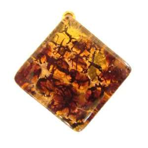  Copper Gold Venetian Murano Glass Square Pendant Jewelry