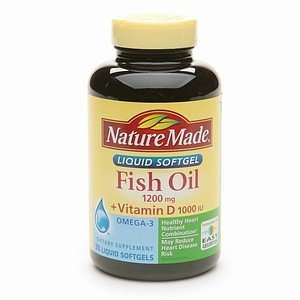 Fish Oil Softgels 1200mg with Vitamin D, Size 90