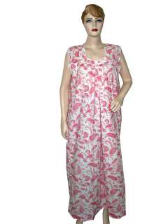 Resort Wear White & Pink Paisley Print 100% Cotton Caftan Nighty Gown 