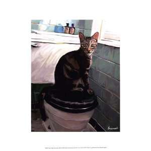  Gray Tiger Cat on the Toilet Beautiful MUSEUM WRAP CANVAS 