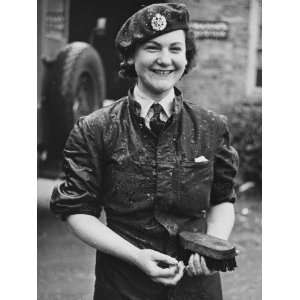  A Wet Waaf Woman Who Was Cleaning a Lorry During World War 