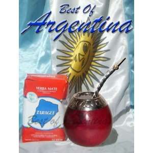 ARGENTINA KIT Gourd with Silver 800 work + Yerba Mate Herb Tea 