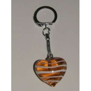  Orange Heart Shaped Glass Keychain 