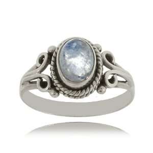 Moonstone Ring in Sterling Silver Rope & Scroll Design