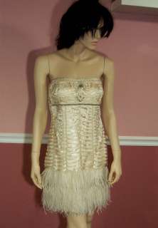 NWT Sue Wong Nocturne Beaded Ostrich Feather Skirt Sheath Dress size 8 