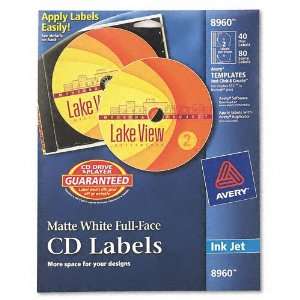   Matte CD Labels, White, 40 Labels and 80 Inserts/pack