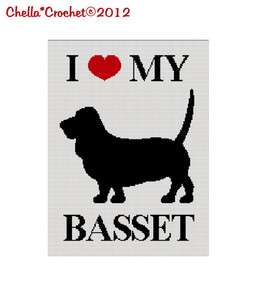 Love My Basset Hound Dog Silhouette Afghan Crochet Pattern Graph 