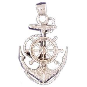  14kt White Gold Anchor And Wheel Pendant Jewelry